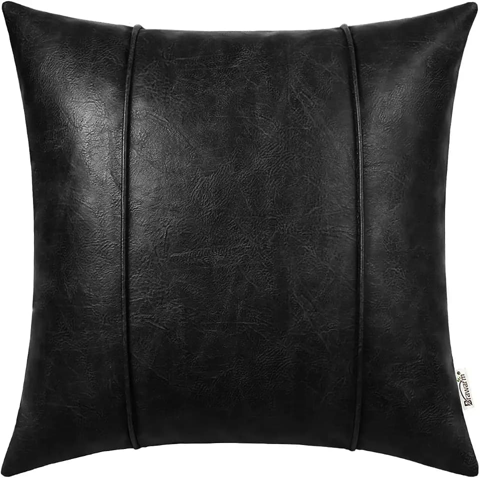 BRAWARM Faux Leather Throw Pillow Cover 18x18, Black, 1 Pack