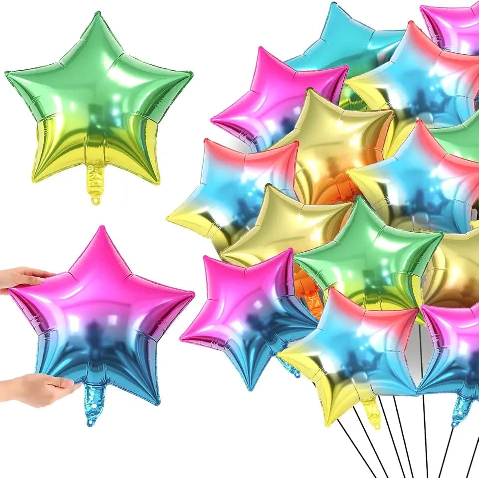 FairySandy 100 Pcs Star Foil Balloons 18 Inch Helium Foil Helium Balloons Pentagram Shape Party Decorations for New Year, Birthday, Baby Shower, Wedding, Engagement, Party Decoration (Gradient Color)