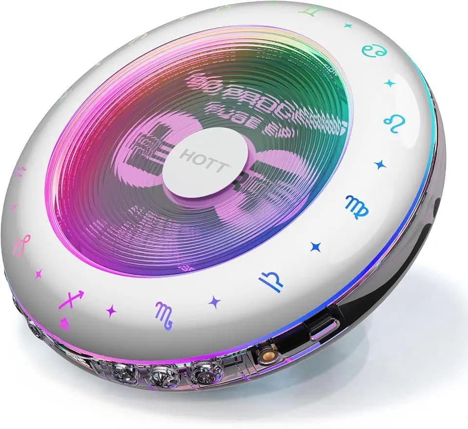 HOTT C901 CD Player Portable,Album CD Players with Bluetooth 5.3 Anti Skipping cd Player Rechargeable 1800mAh with Support TF Card/RGB Light Small CD Players for Audiophiles Car Travel