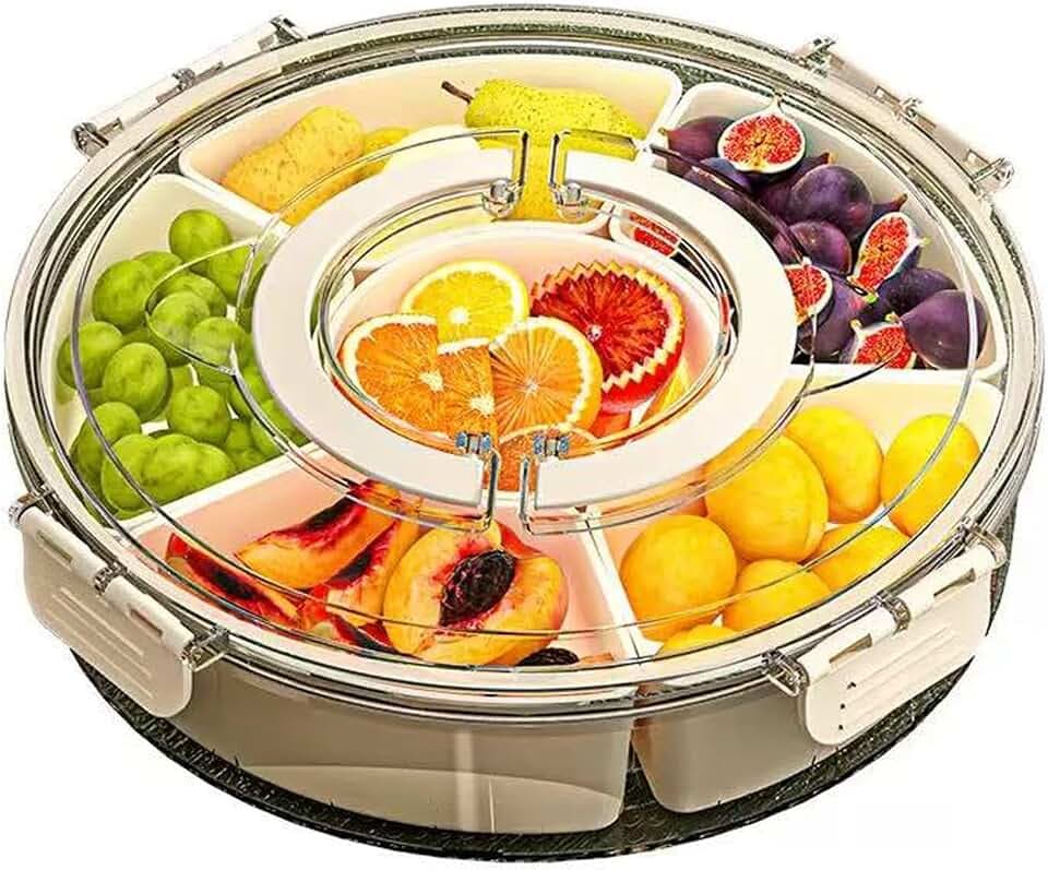 Divided Serving Tray with Lid,Fruit Veggie Platter,6 Compartment Snack Tray