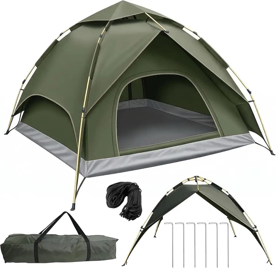 Pop Up Zelt 3-4 Personen, Automatisches Wurfzelt mit 3000mm Wasserdicht, Doppelwand Campingzelt für Festival, Trekking & Familie, Schnellaufbau in 40 Sek, 2 Türen, 2.3x2.3x1.2m, Grau