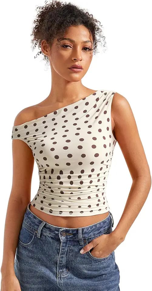 SUUKSESS Women Off Shoulder Tops Fitted Sleeveless Shirt Going Out Crop Top