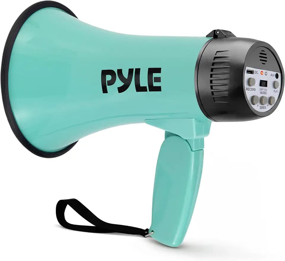 Pyle Rechargeable Bullhorn Megaphone with Voice Recording, AUX Input & Siren, USB-C Fast Charging, 1200-Yard Voice Range for Sports Coaching, Events & Crowd Control