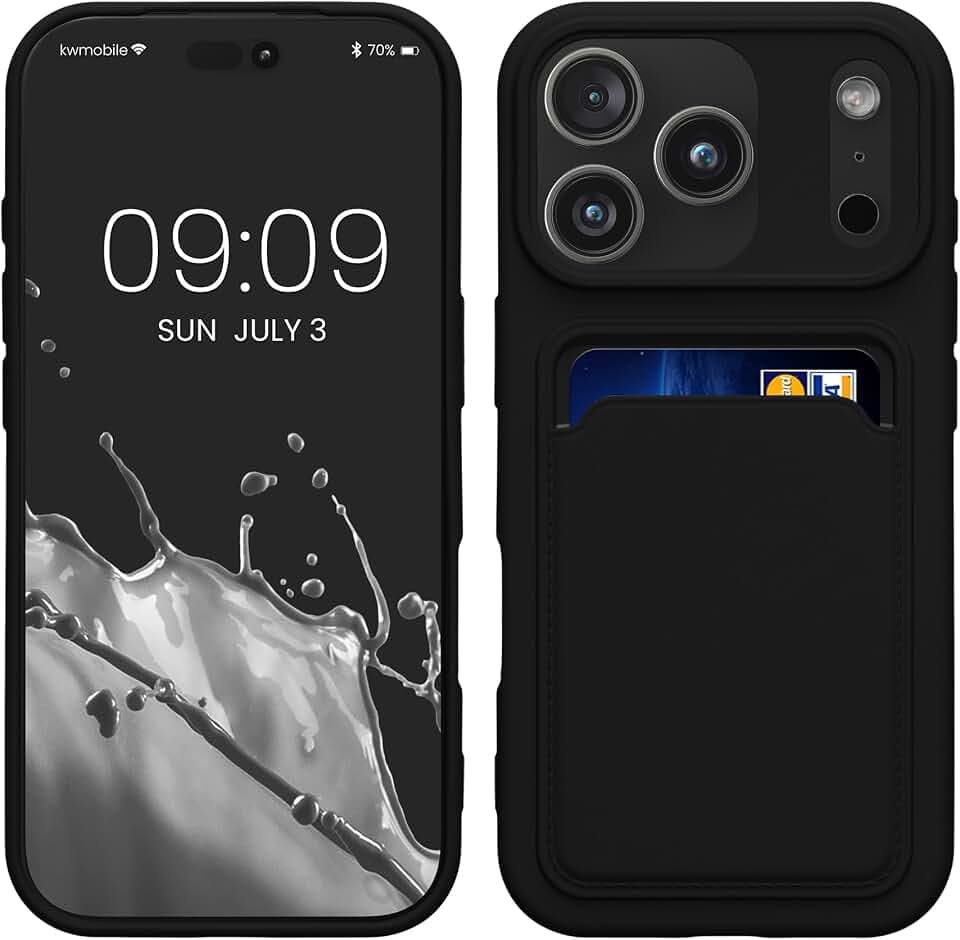 kwmobile Handyhülle für Apple iPhone 18 Pro/iPhone 17 Pro Hülle mit Kartenfach - TPU Case - Kabelloses Laden - Schutzhülle Cover in Schwarz
