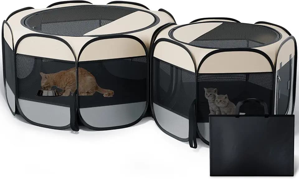 Cat Playpen, 60"x24" Large Portable Puppy Playpen, Indoor Outdoor
