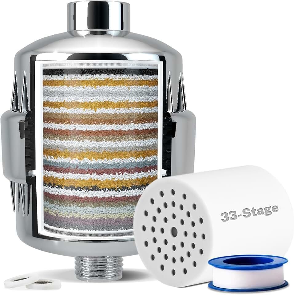 iSpring Duschfilter SF2S Kalkfilter für Dusche, 33-stufige Filterpatrone entfernt Chlor & Fluorid, Reduziert Kalk & Schadstoffe, mit Wechselkartusche, Chrom