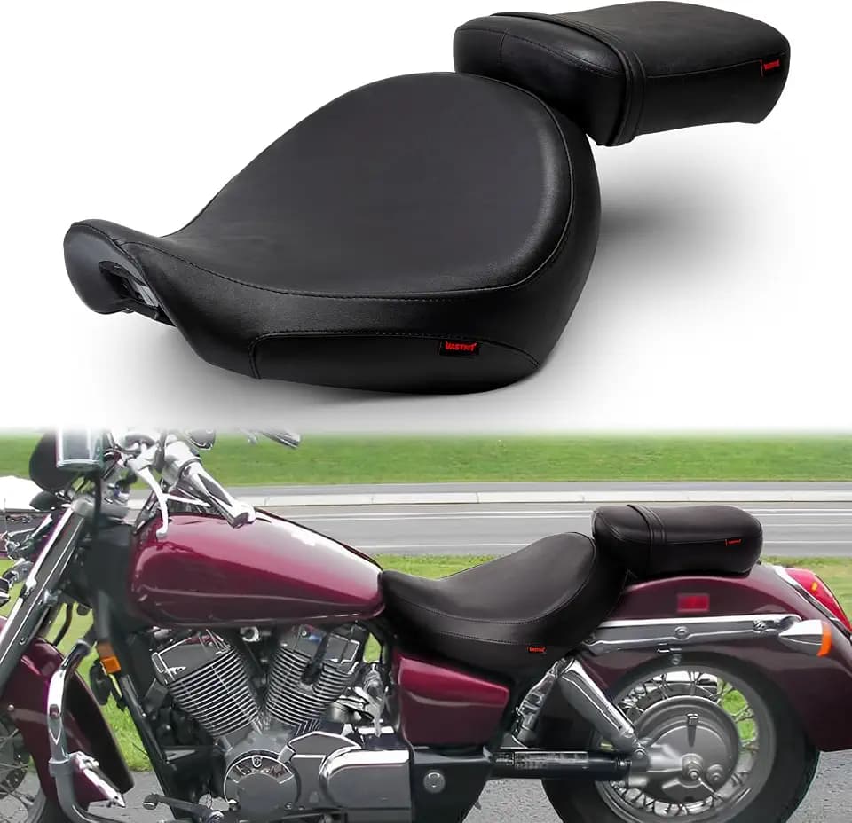 Motorcycle Driver Passenger Seat Black Without Pattern Compatible with Shadow Aero VT750C 2004-2024