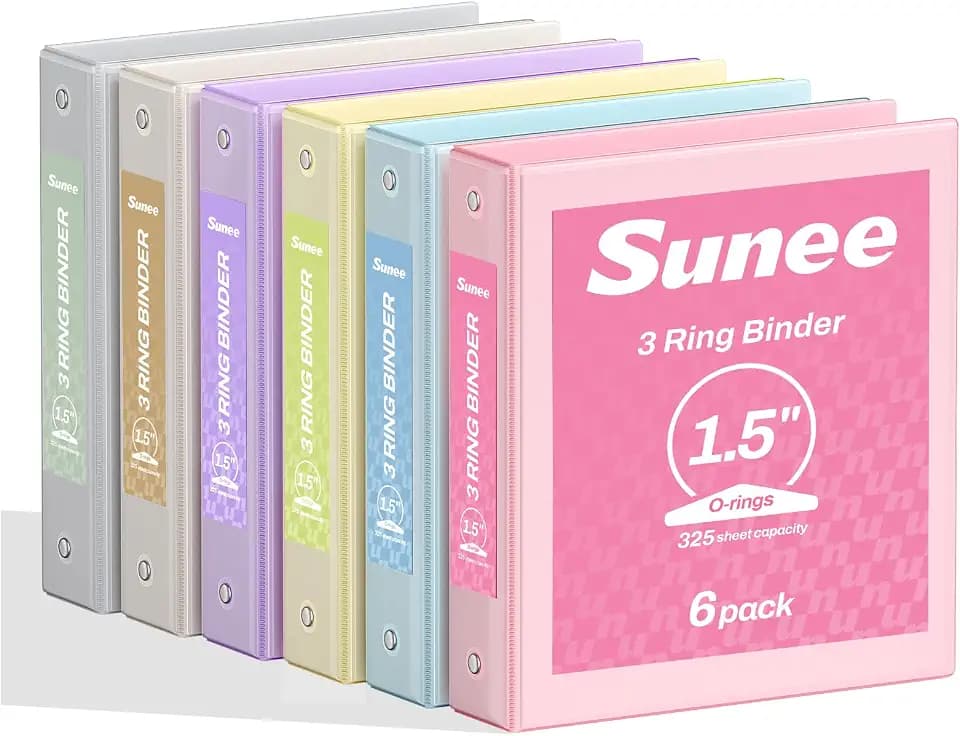 SUNEE 1.5 Inch Binders 3 Ring 6 Pack, Clear View Three Ring 1 1/2 Inch Binders PVC-Free (Fit 8.5x11 Inches) for School or Office Supplies, Pastel 6 Colors