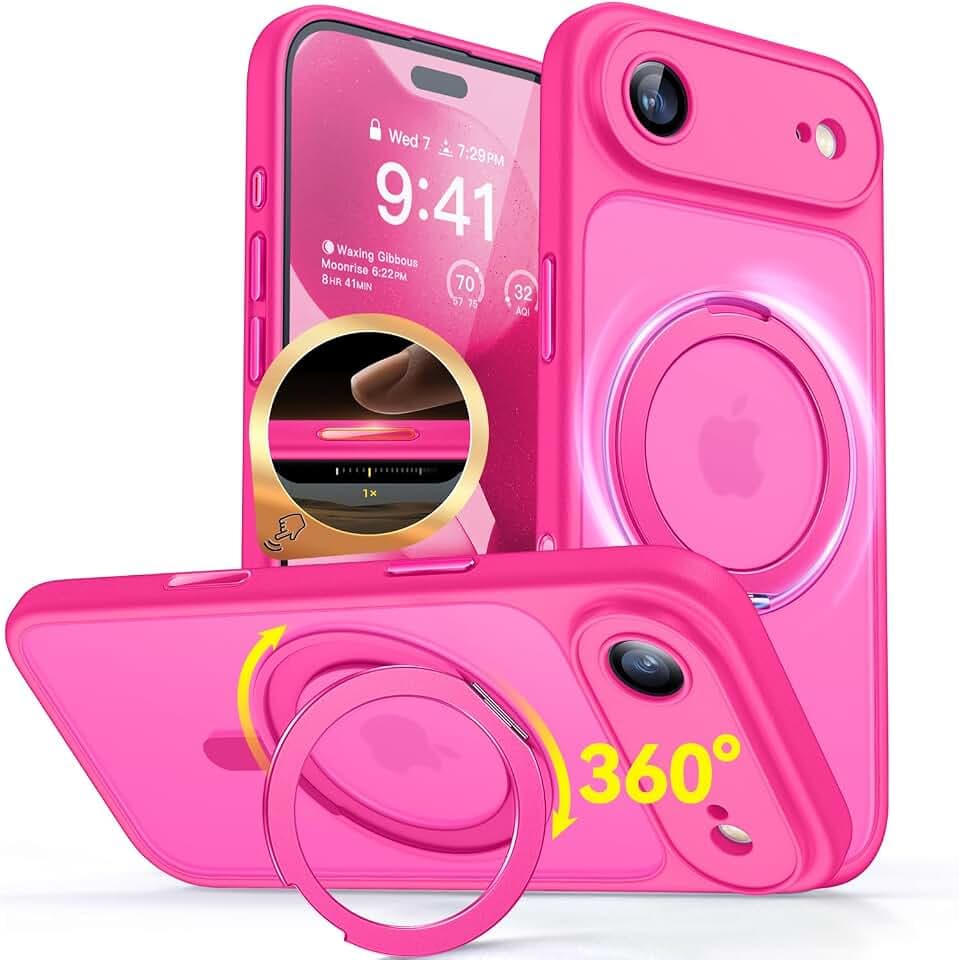 CANSHN Magnetic for iPhone Air Case with 360° Spin Stand, Hot Pink