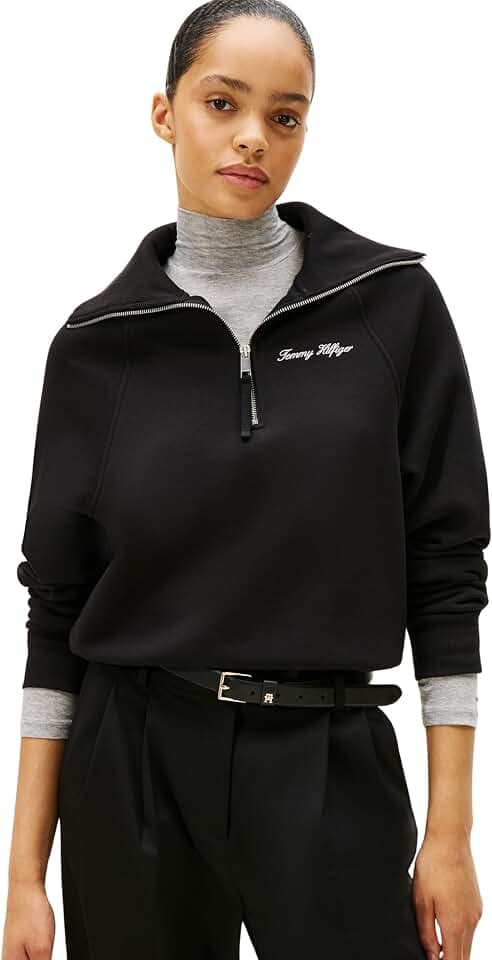 Tommy Hilfiger Damen Sweatshirt mit Reißverschluss Classic Script Fleece Half-Zip