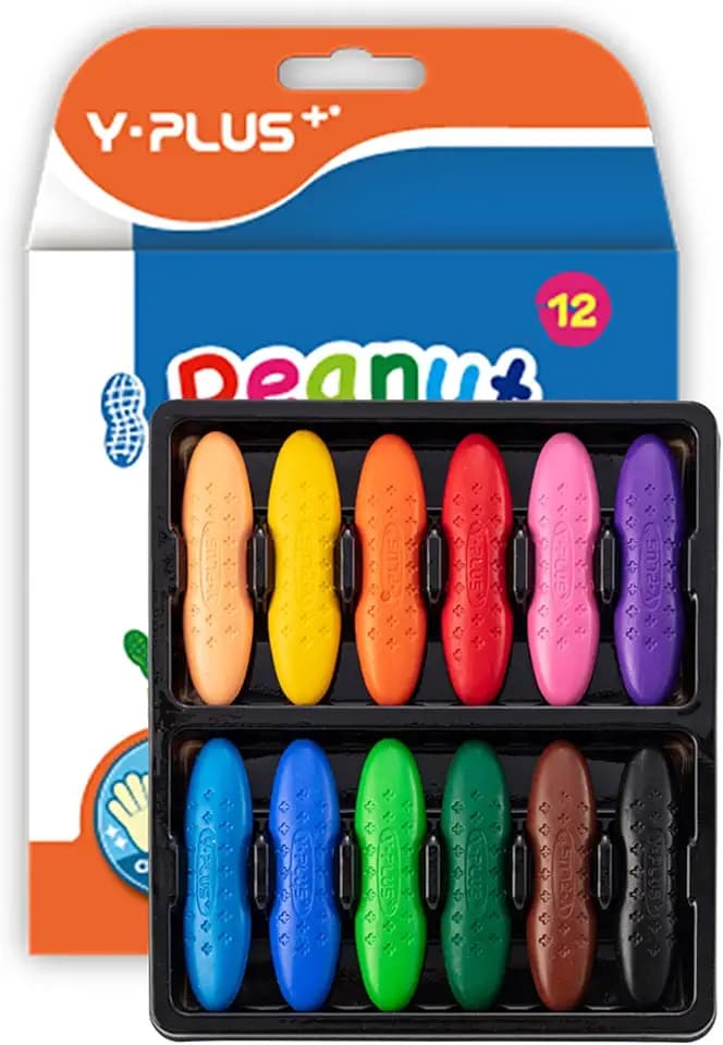 YPLUS Toddler Crayons, 12 Washable Easy-Grip Peanut Crayons for Kids Age1-3