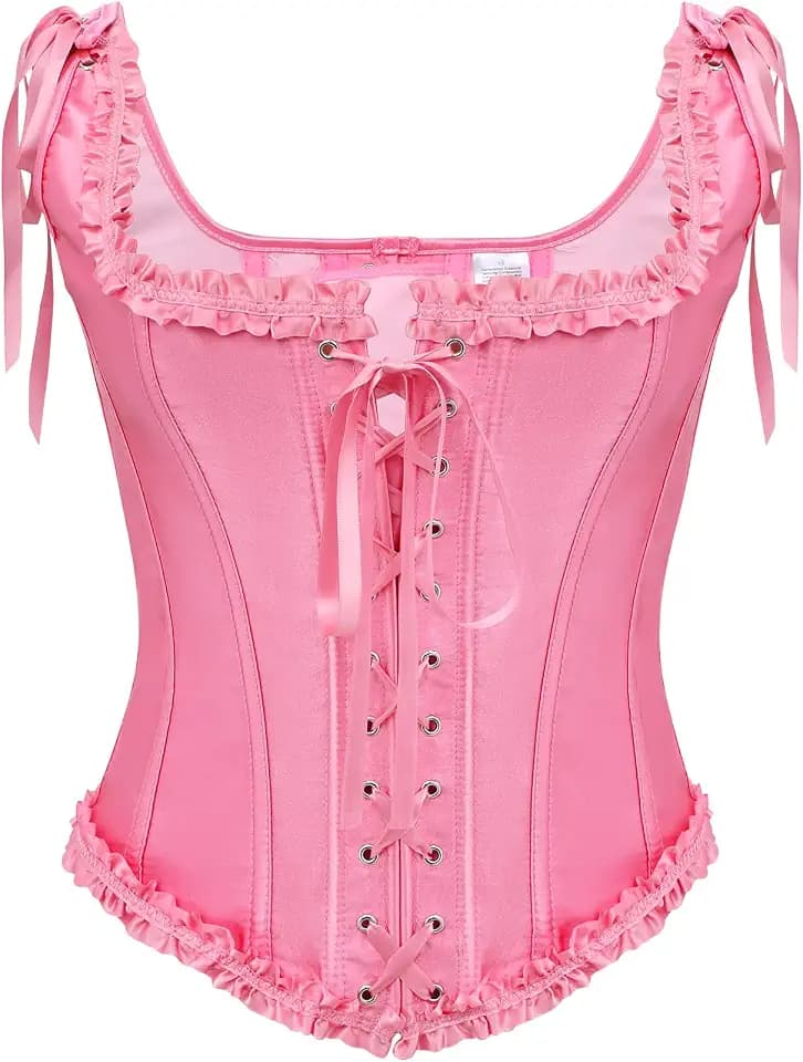 LEACOOLKEY Renaissance Corsage Tops für Damen Vintage Schnür Corsage Overbust mit Knochenstütze als Bustier Bodice für Halloween Kostüme