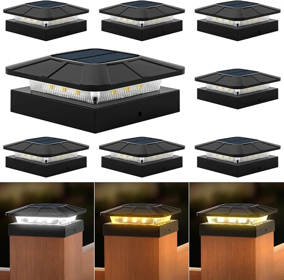 4x4 Solar Fence Post Cap Lights Outdoor Waterproof, 8 Pack, Black