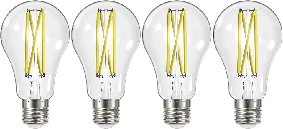 Satco S12443 A19 LED 4-Bulb Value Pack, 100W Replacement, 3000K, Clear