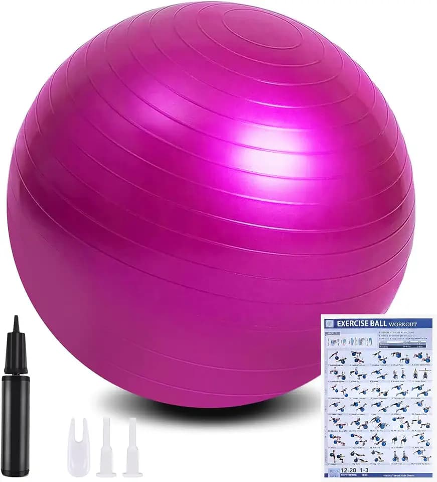 flintronic Gymnastikball, 65 cm Ultra-Dicker Anti-Explosions-Yoga-Ball mit aufblasbarer Fußpumpe, Robuster Maximalbelastbarkeit Fitness-Ball für Sport-Fitness, Yoga, Pilates（Rosa