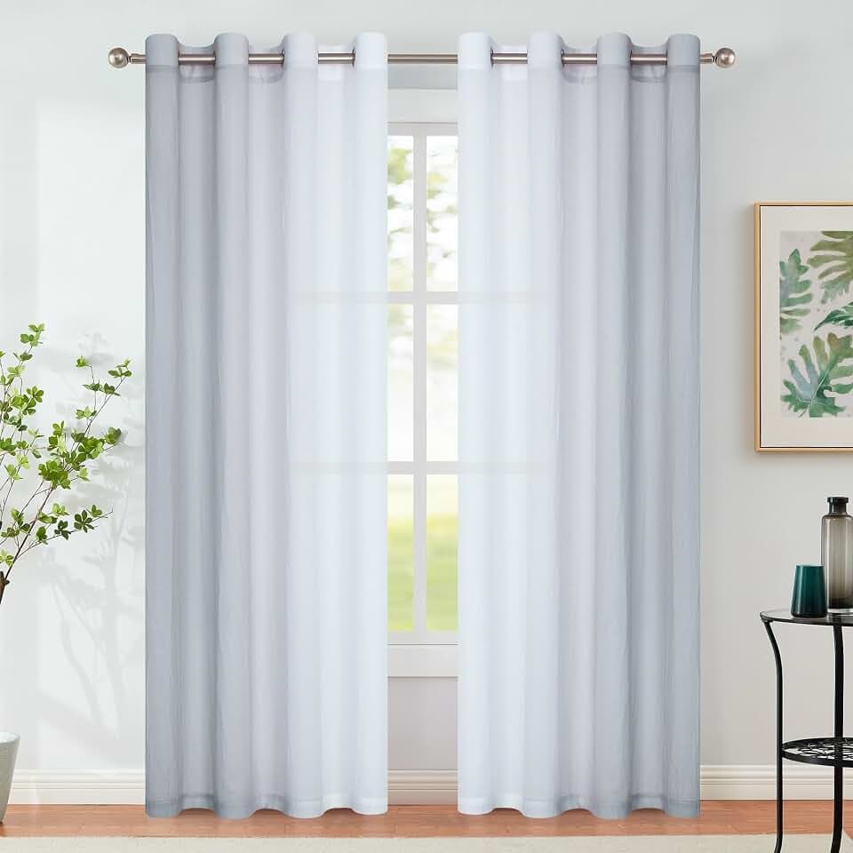 Grey Ombre Chiffon Sheer Curtains 84 Inch Long for Living Room Bedroom