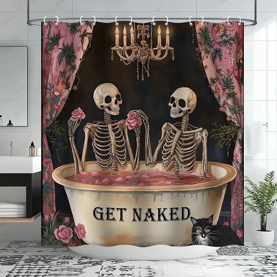 Get Naked Skeleton Shower Curtain Gothic Bath Curtains Decoration
