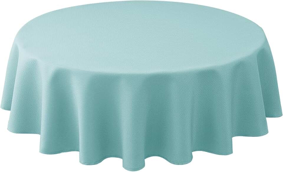 Textured Round Tablecloth 60"-Fabric Outdoor Small Table Cloths Auqa Blue