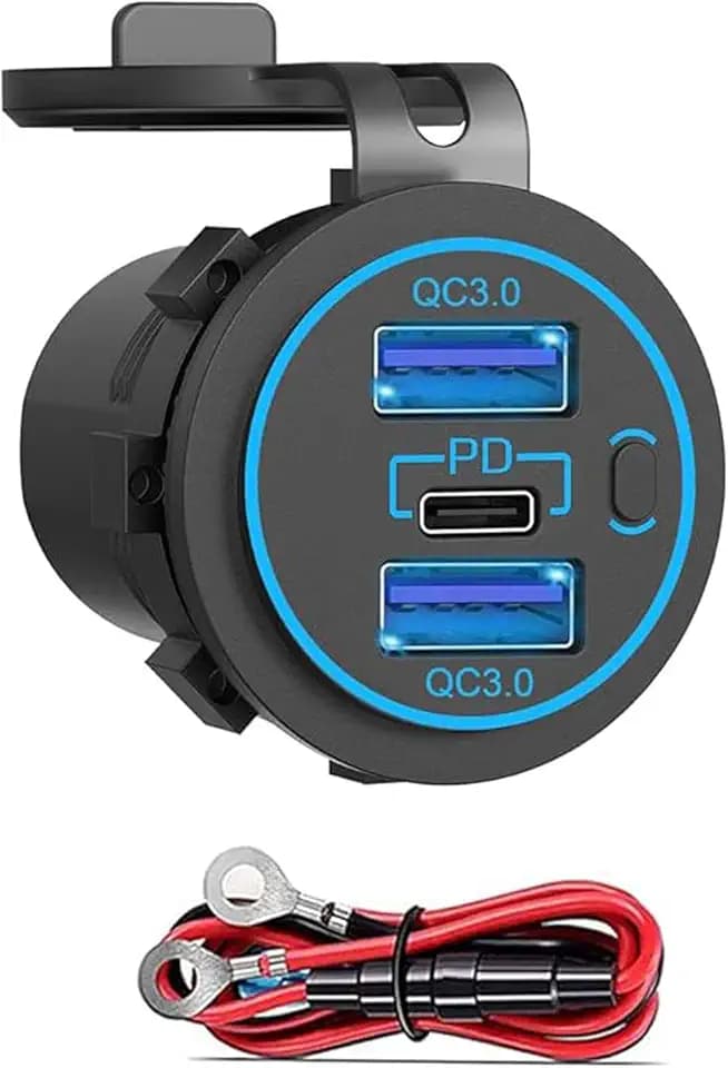 12V USB-C 20W PD & 18W QC3.0 Waterproof Outlet Switch for Car Boat RV