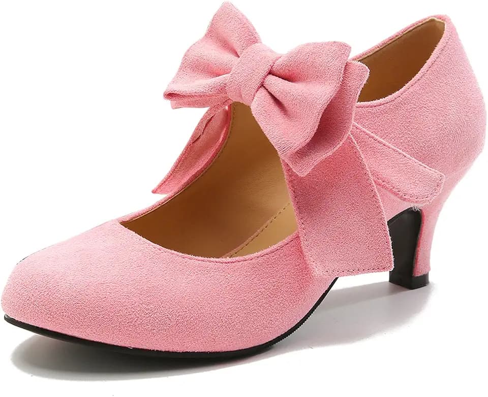 Women's Bow Mary Jane Kitten Heel Round Toe Low Heels Ankle Strap Dress Evening Party Pumps