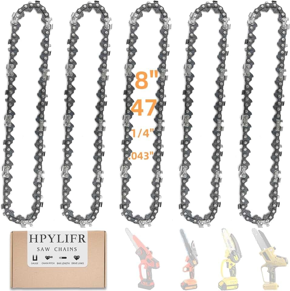 5 Pack 8 Inch Chainsaw Chain 47 Drive Links 1/4" Pitch .043" Gauge, 8" Replacement Chains fit IMOUMLIVE, DocSmart Mini Chainsaw and more