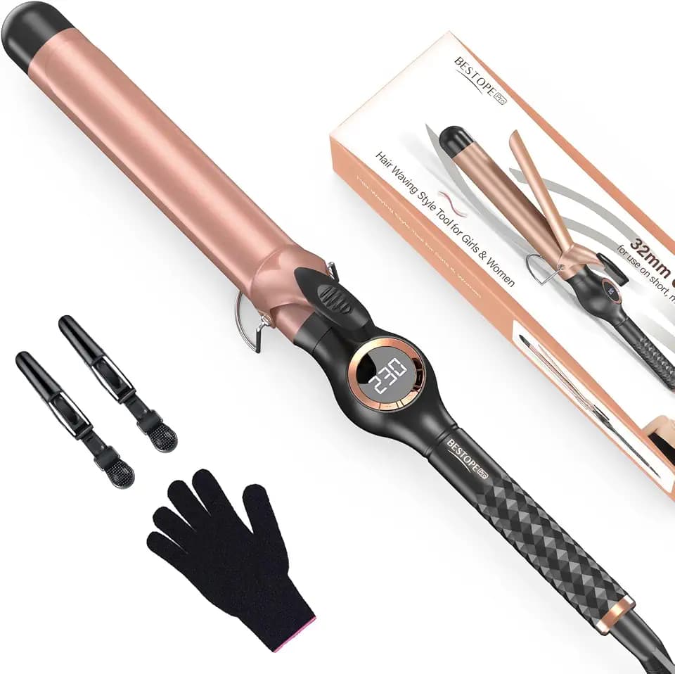 BESTOPE PRO 32mm Lockenstab - Lockenstab Große Locken mit Multi-Temperatur, Verlängerung Design Hair Curler, Schnelle Heizung, Großes LCD-Display, Mit Klemme Und Handschuh