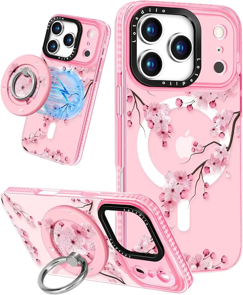 Lotadilo for iPhone 18 Pro Max/17 Pro Max Case with Stand, Peach Blossom