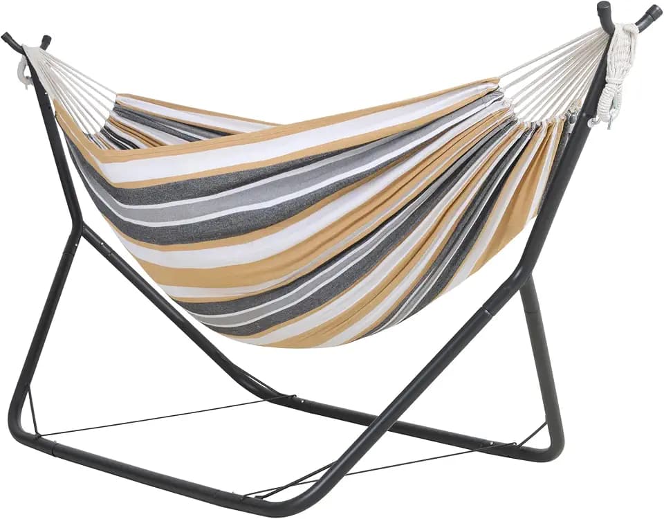 ANOW Outdoor Space Saving Hammock with Stand Included, Coffee Stripes