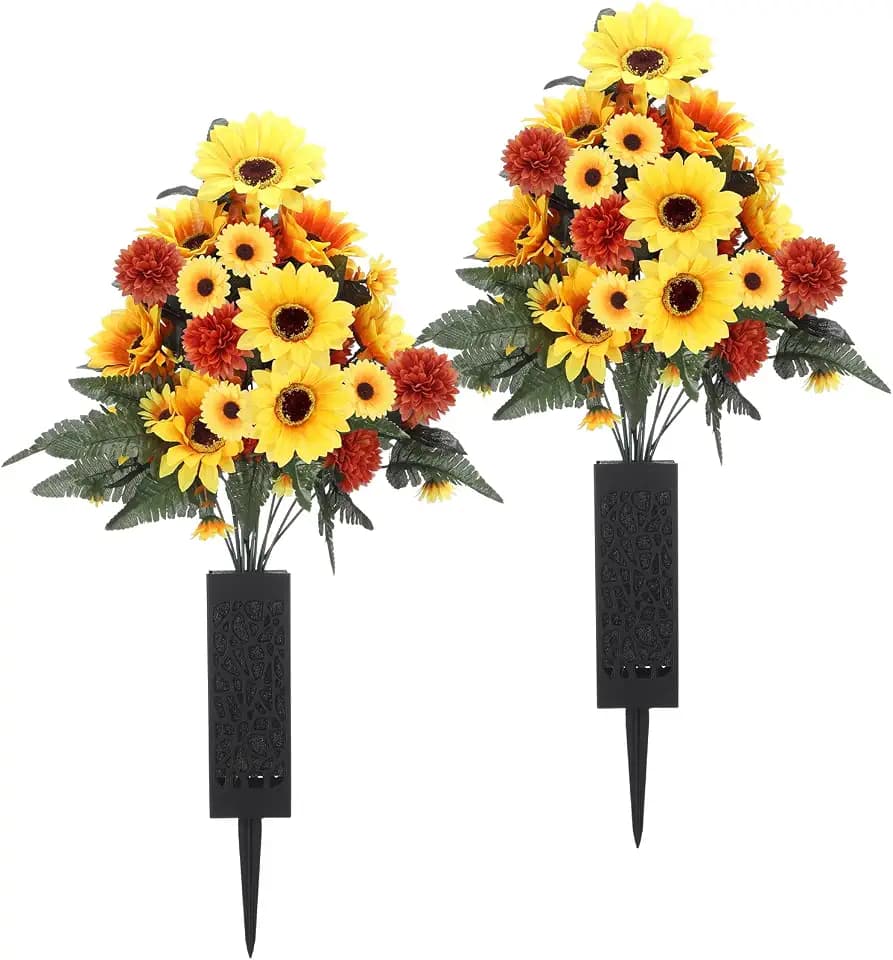 Yinder 2 Pcs Artificial Cemetery Flowers for Grave