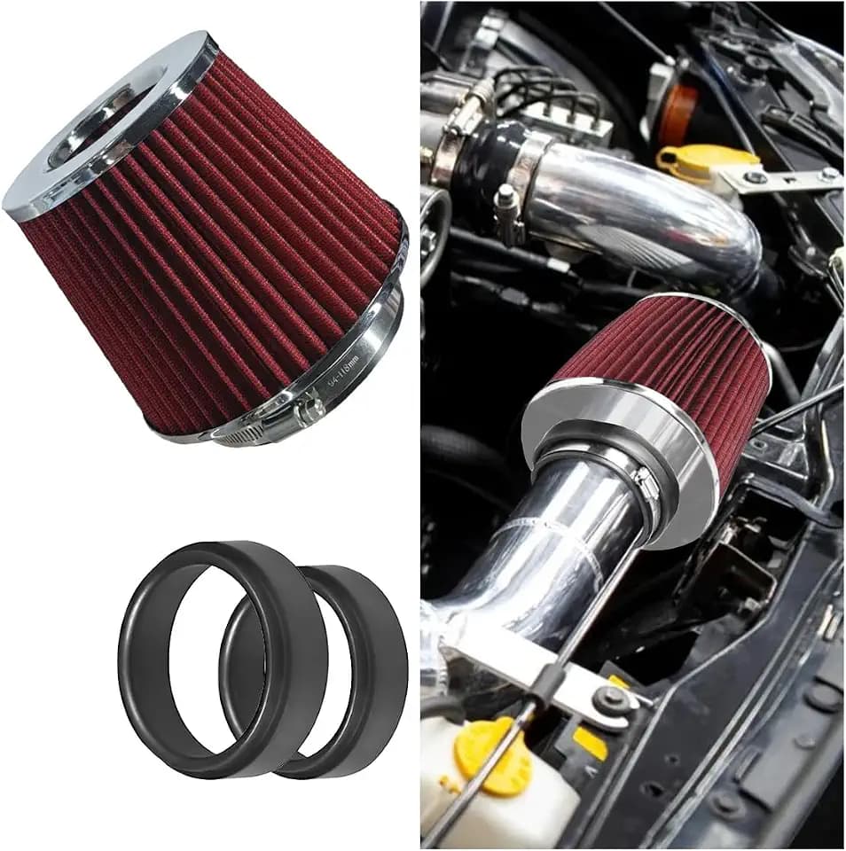 LAINLOY Universal Clamp-On Air Intake Filter for Cars, 76 89 102MM, Red