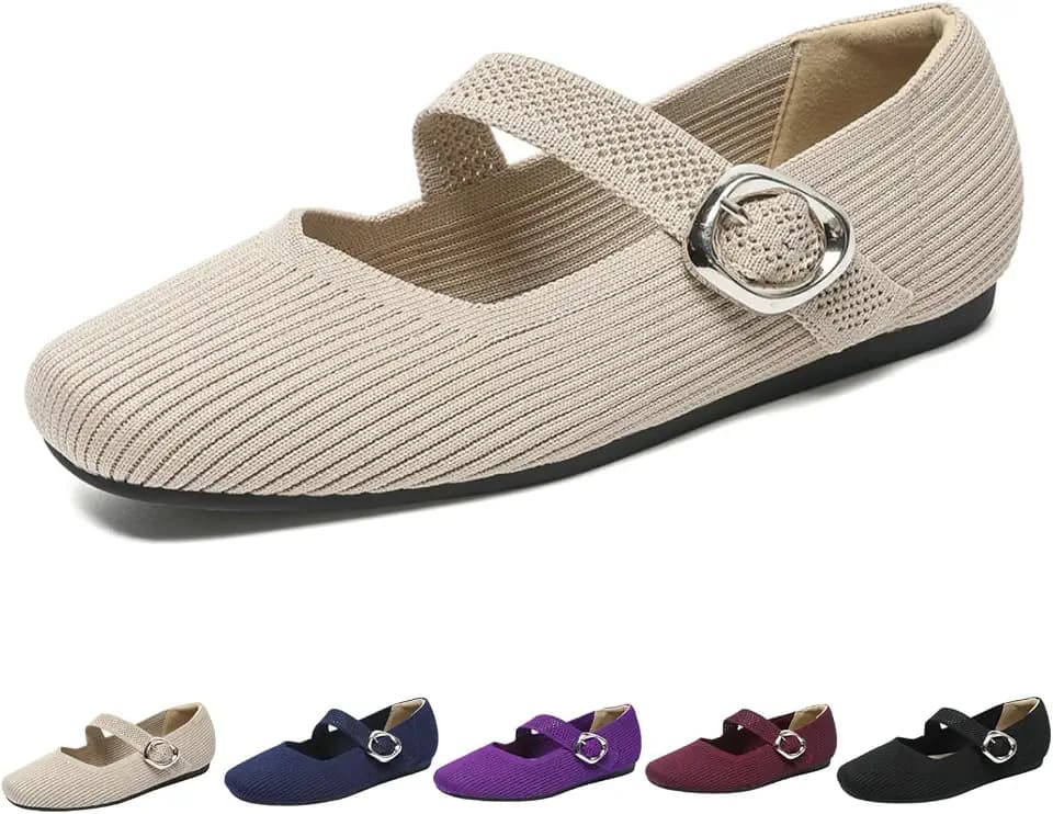 Women's Barefoot Knit Flats, Wide Toe Box Comfort Shoes with Arch Support, Adjustable Casual Dress Shoes
