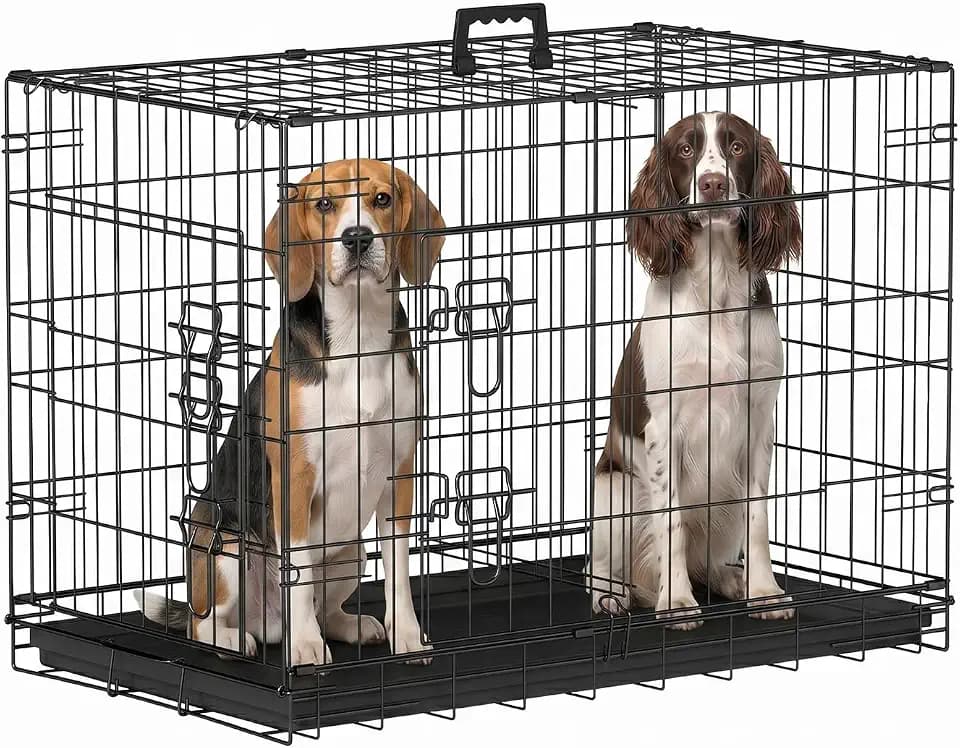 FDW Dog Crate for Medium Dogs 30 Inch Folding Kennel Metal Pet Cage Black