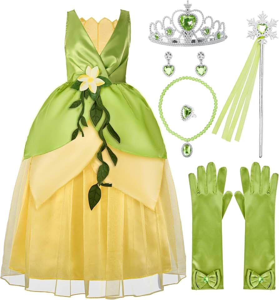 Spooktacular Creations Halloween Girls Frog Princess Dress, Green Fairy Costume for Kids, Fancy Dress for ​Birthday, Cosplay