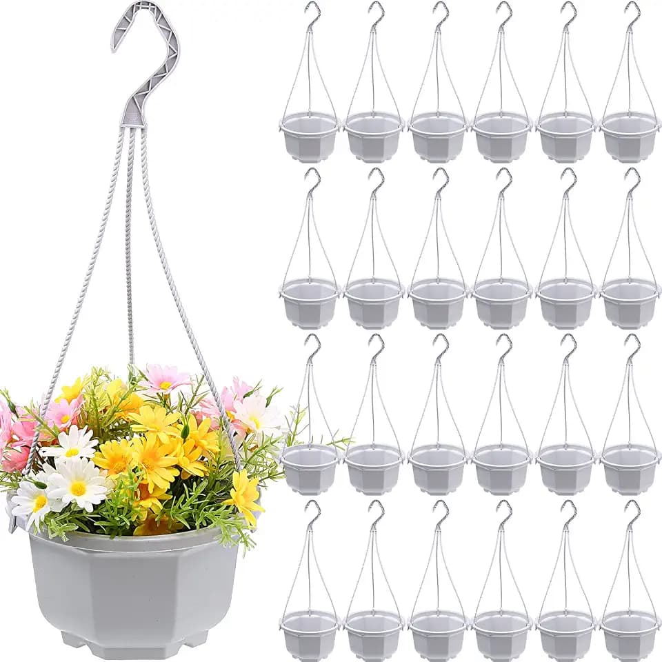 Roshtia 24 Pcs Hanging Planter Pot with Hook, Ceramic White, 6.7 Inch