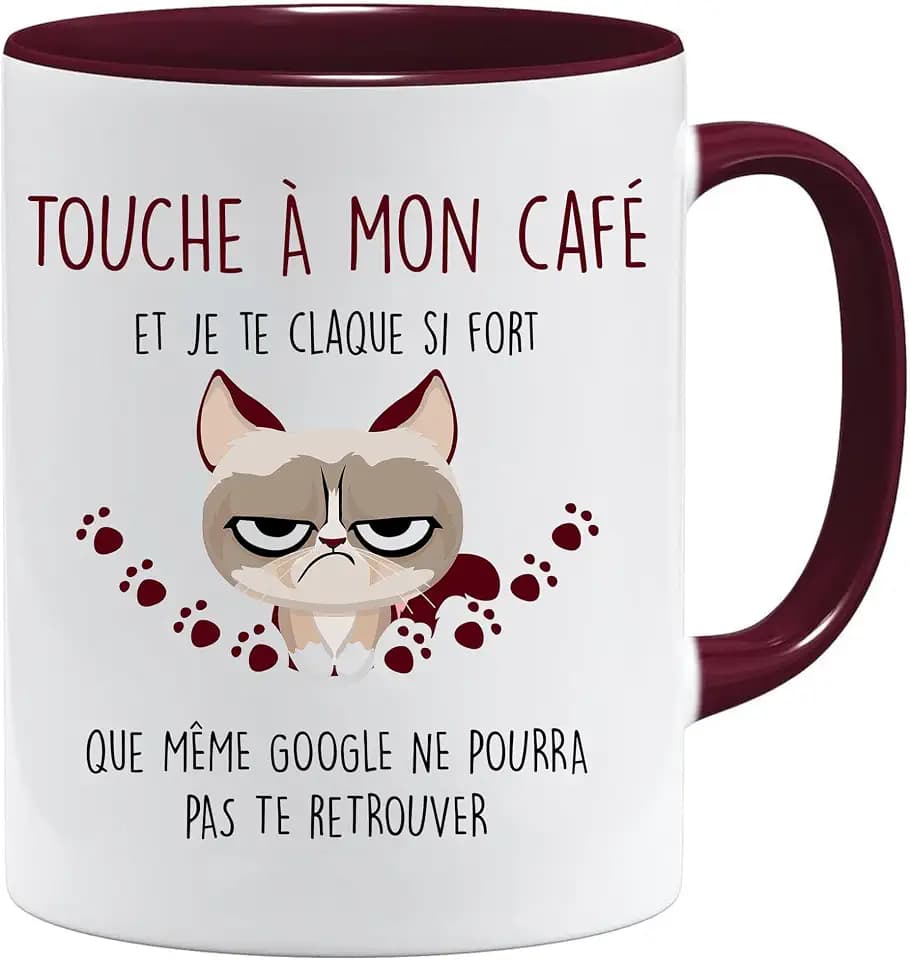 Jungle Mug Geschenk für Arbeitskollegen | Touche à mon Café et je te Claque | Geschenktasse für Kollegen | Geschenkidee für Kollegen (Weinrot), Bordeaux