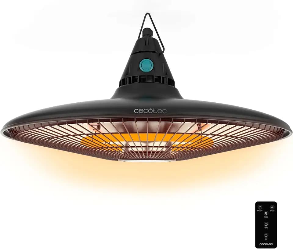 Cecotec Elektrischer Außenheizlüfter zur Deckenmontage ReadyWarm 1500 Power Ceiling, 1500 W, Halogen-Technologie, Schutzart IP65, Fernbedienung, Abdeckungsbereich 10 m²