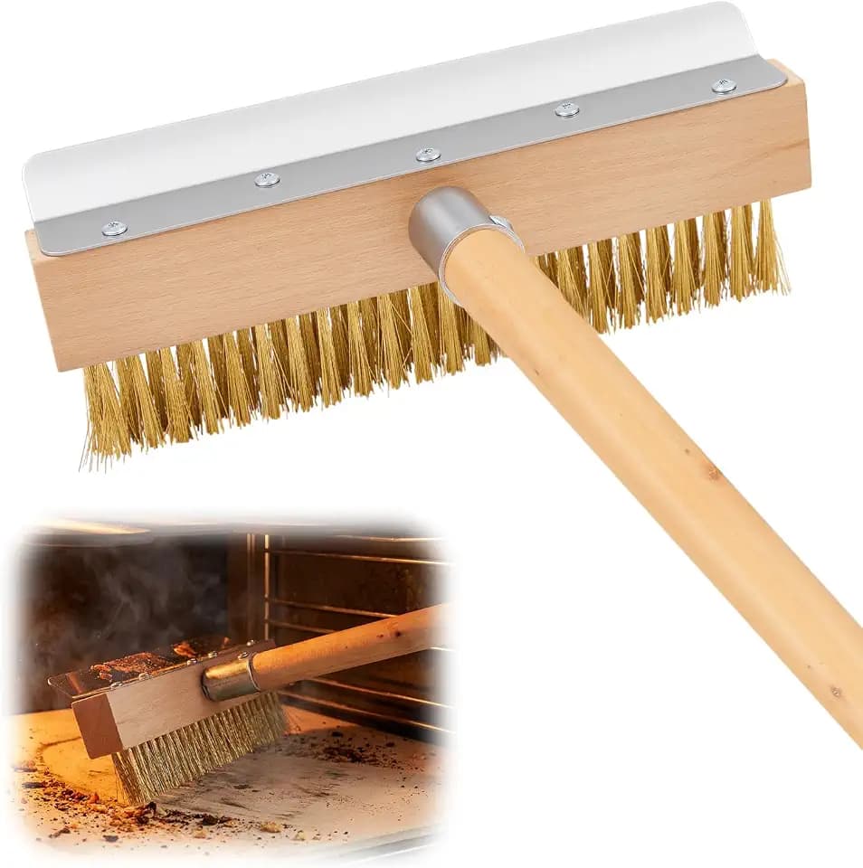 Reallnaive 1 Pack 37 Inch Wood Handle Pizza Oven Brush with Scraper
