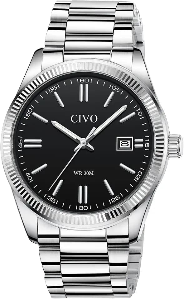 CIVO Analog Mens Watches Silver: Wrist Watches with Date Easy to Read