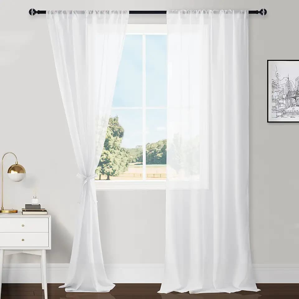 Hiasan Sheer Curtains for Bedroom with Tiebacks Off White W42xL96 2 Panels