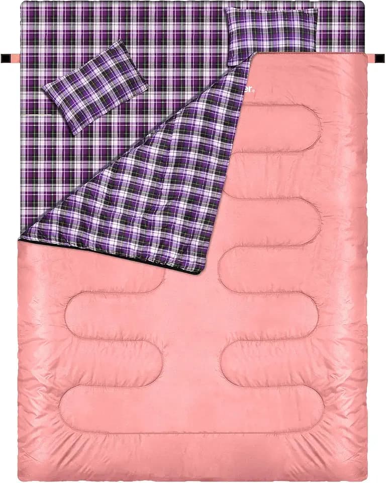 Schlafsack Outdoor Doppelschlafsack: Sportneer Schlafsäcke 2 Personen 3 Jahreszeiten Schlafsack 220x150cm, 2.75kg mit 2 Kissen, Erwachsene Deckenschlafsack für Familie（KEIN Flanellfutter）