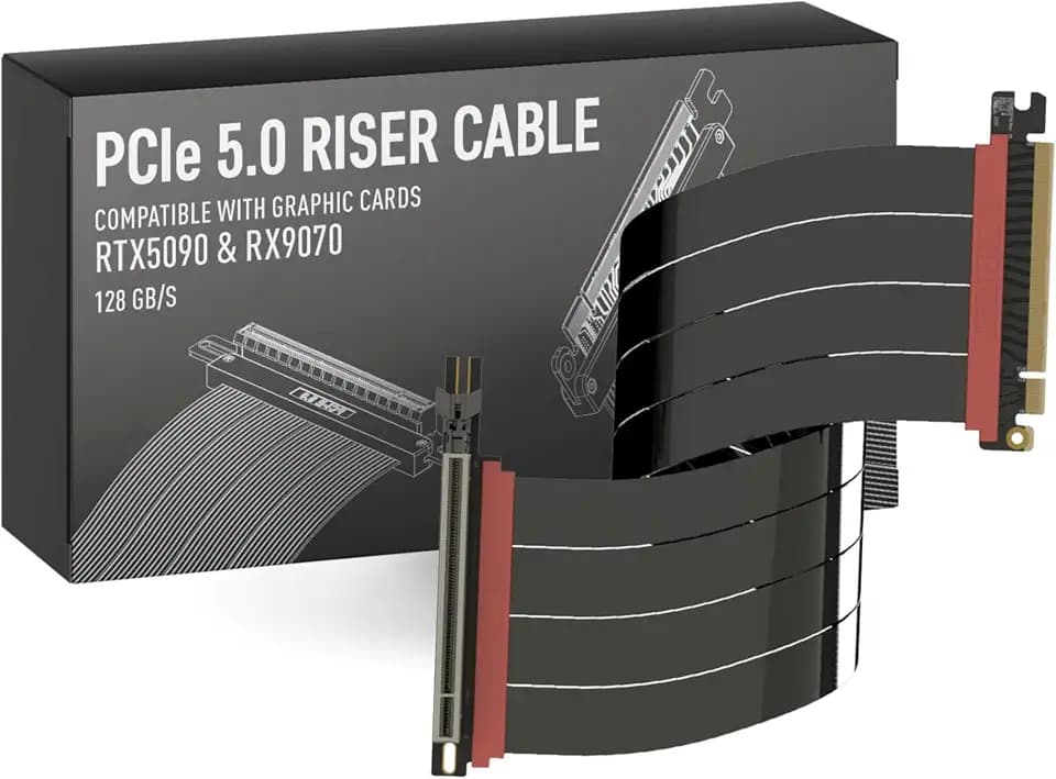 LINKUP PCIE 5.0 Riser Cable | for Vertical GPU Mount | Left Angle | Graphics Card GPU Ready | Usable with PCIe 4.0 & RX 9070/ RTX5090 | 50cm (Total Length: 54cm)
