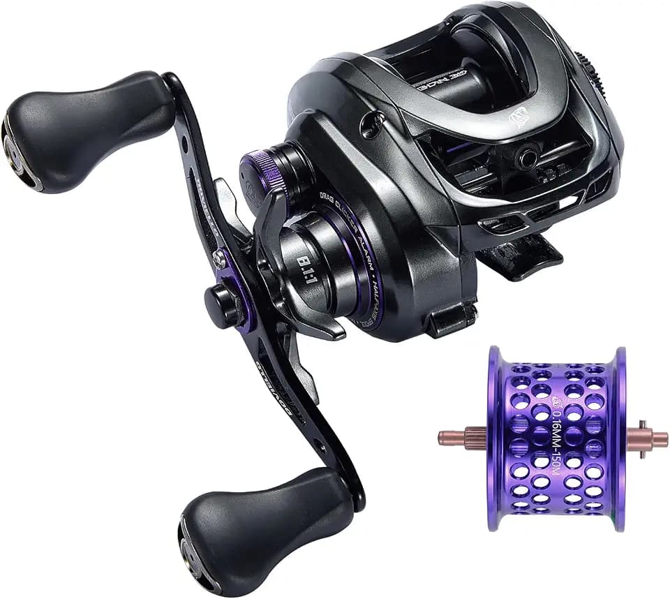 GKA200 Baitcasting Fishing Reel - 7.1:1/8.1:1 High-Speed Gear Ratio, 20LB Carbon Drag, 30Levels Magnet Braking System, Low Profile Design with Dual spools for Freshwater/Saltwater Fishing