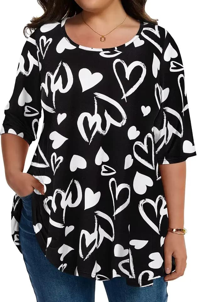 LARACE Elbow Sleeve Plus Size Tops Spring Summer Fall Tunic Shirt for Women