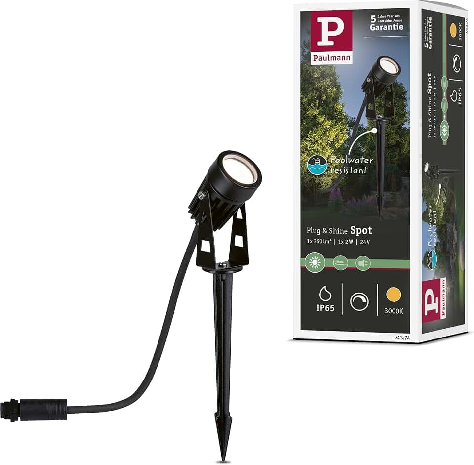 Paulmann 94374 Plug & Shine LED Gartenstrahler Warmweiß Einzelspot IP65 3000K 3,5W Schwarz