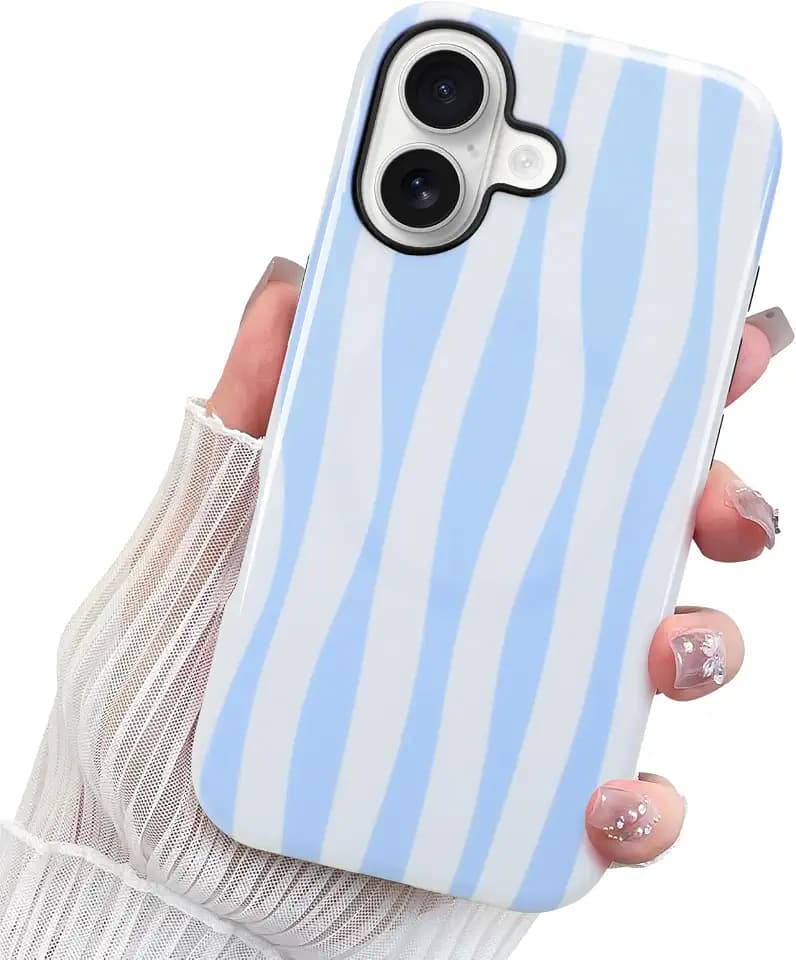 for iPhone 16 Case Blue White Zebra Stripe Wave Pattern