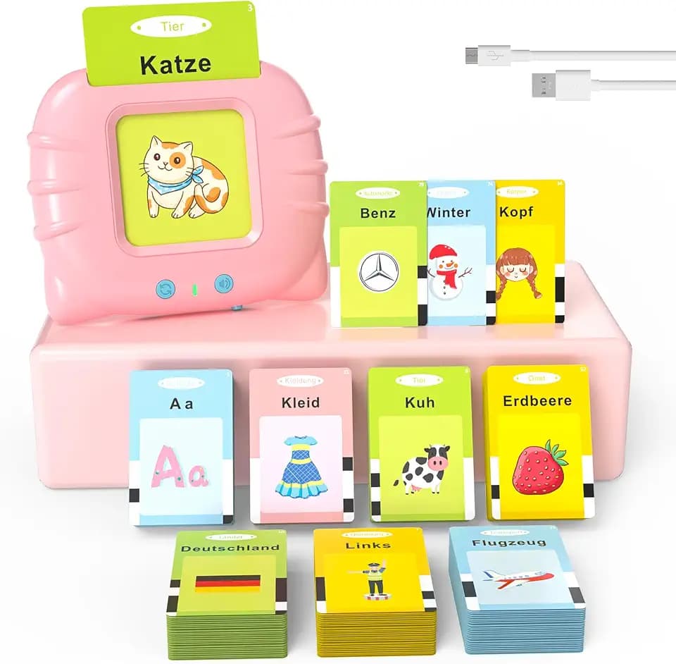 GUYUCOM Kinderspielzeug ab 2 Jahre, Sprechende Lernkarten Deutsch,194 Blätter Lernkarten 388 Wörter für Deutsch Lernen, Spielzeug für Mädchen und Jungen 2 3 4 5 6 Jahre(Rosa)