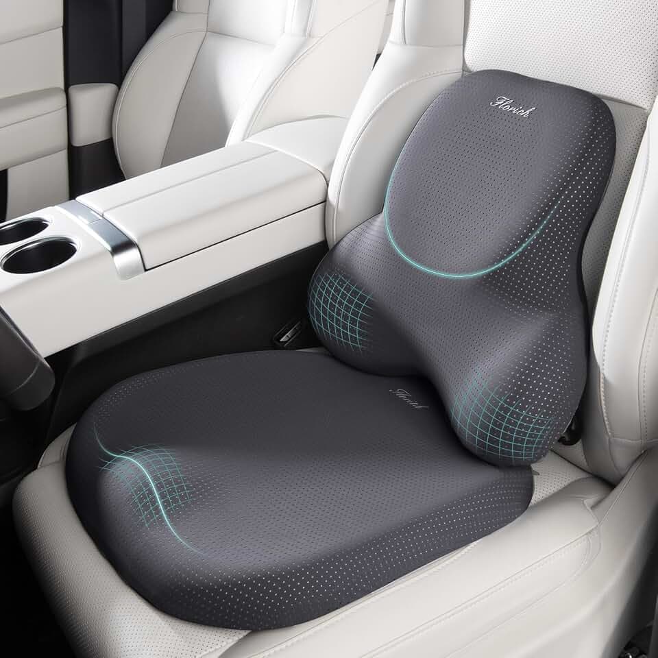 FLORICH Car Seat Cushion and Lumbar Support Pillow for Office Chair Car, Ergonomic Memory Foam, Relieves Back Sciatica Pain, Pressure-Relieving Back Support for Car, Office Chair & Wheelchair – Gray