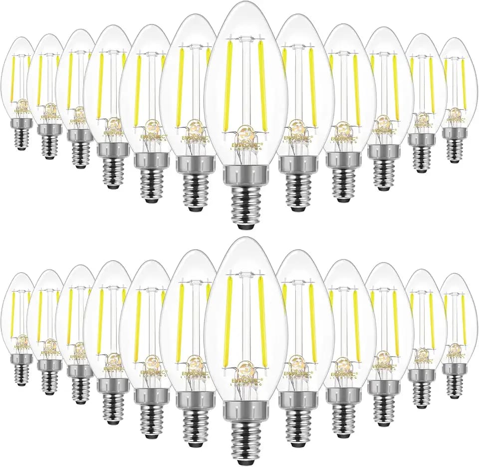 Energetic E12 B10 LED Classic Candelabra Clear Light Bulb, 40 Watt Equivalent, Daylight 5000K, Filament Clear Glass, Non-Dimmable, Pack of 24