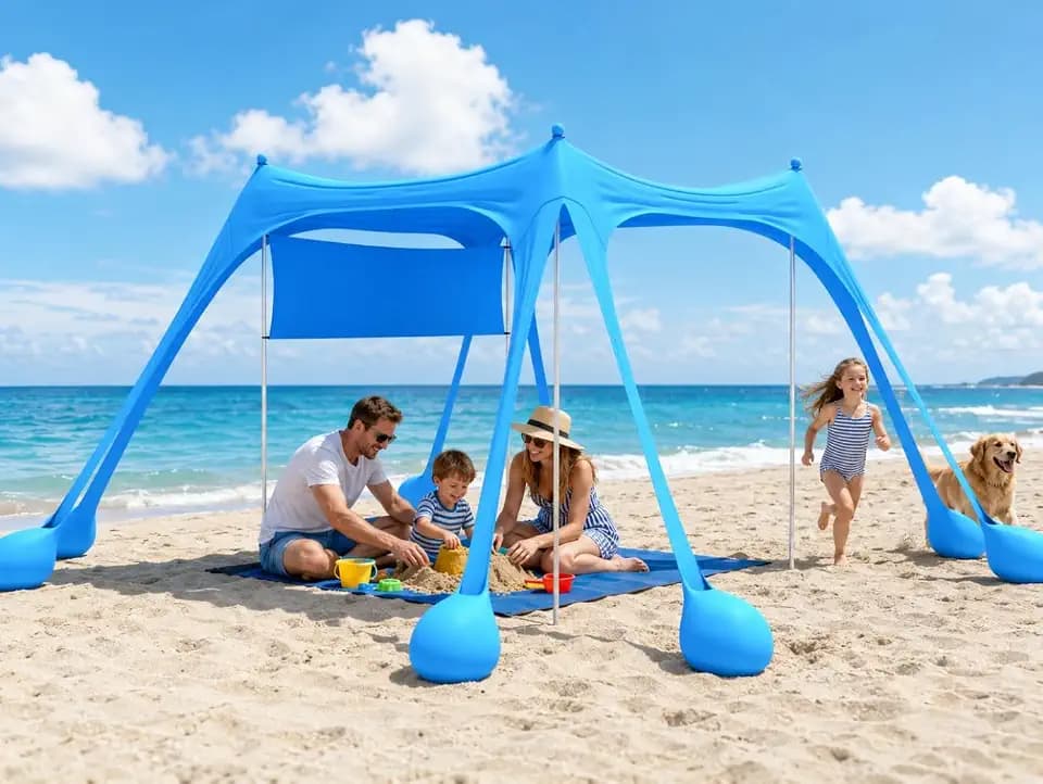 Suteck 10x10 FT Beach Tent Sun Shelter with Sidewall & Sandbags, Easy Setup