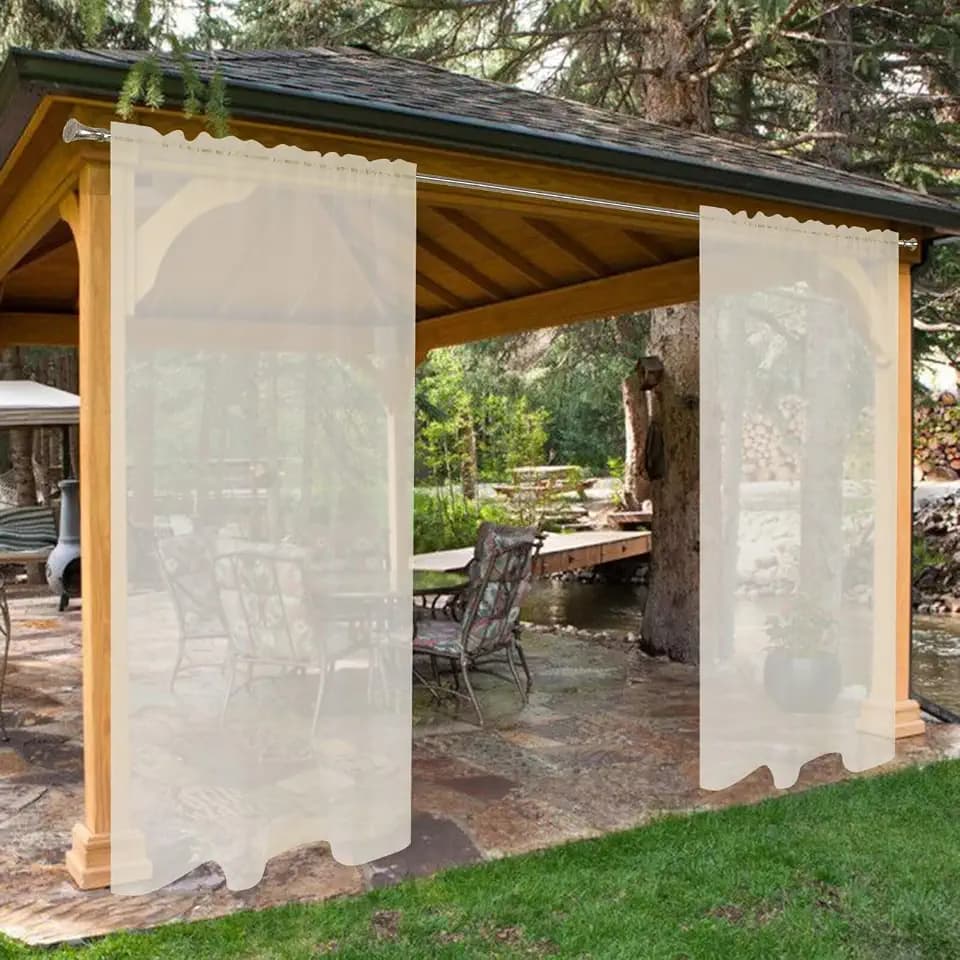 SpaceDresser Waterproof Outdoor Sheer Curtains for Patio - 2 Panels Rod Pocket Indoor Voile Sheer Curtain for Living Room,52W x 84L inch, Ivory